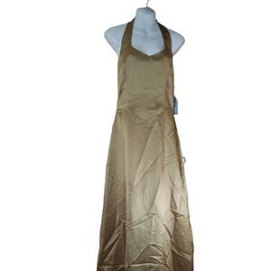 NEW JOANIE G satin gold floor length halter gown 9/10